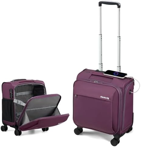 16 Inch Underseat Carry On Luggage with Wheels Small Suitcase in Purple