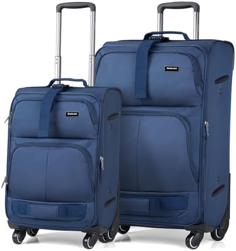 2 Piece Softside Expandable Luggage Sets with Spinner Wheels in Blue