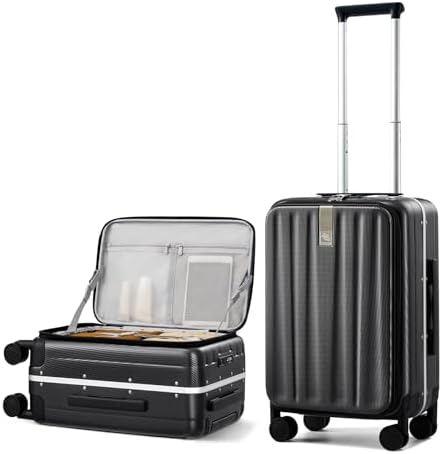 20 Inch Carry-On Luggage PC Hard Shell Suitcases for Travel in Black