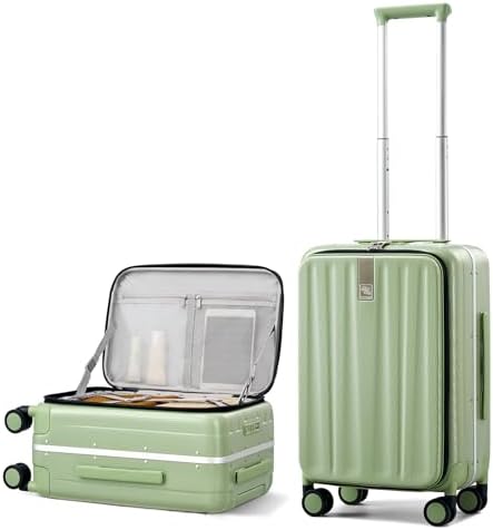 20 Inch Carry-On Luggage with Wheels PC Hard Shell Suitcases in Bamboo Green