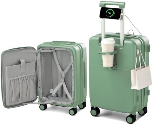 20 Inch Expandable Carry On Luggage 22x14x9 Airline Approved | in Forest Green