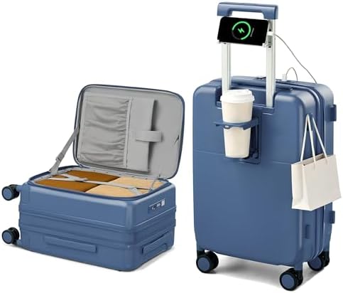 20 Inch Expandable Carry On Luggage 22x14x9 Airline Approved in Interstellar Blue