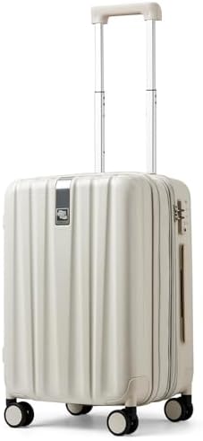 20 Inch Expandable Carry on Luggage 22x14x9 Airline Approved in Ivory White