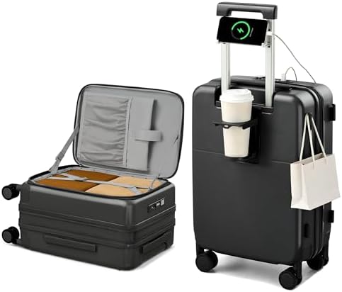 20 Inch Expandable Carry On Luggage 22x14x9 Airline Approved in Jet Black