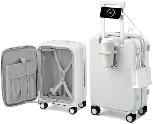 20 Inch Expandable Carry On Luggage 22x14x9 Airline Approved | in Smoke White