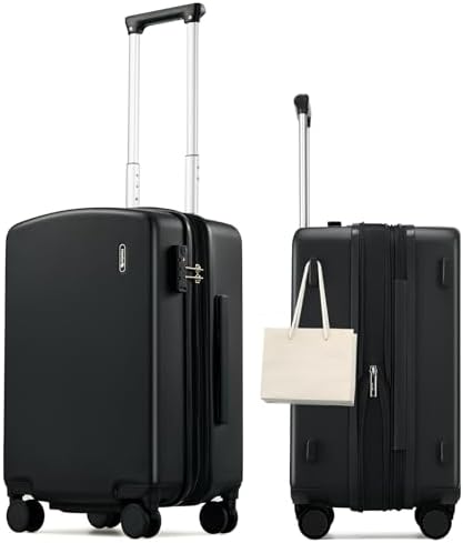 20 Inch Expandable Carry On Luggage in Jet Black