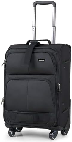20 Inch Softside Expandable Carry On Luggage with 4 Spinner in Black
