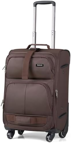 20 Inch Softside Expandable Carry On Luggage with 4 Spinner in Coffee