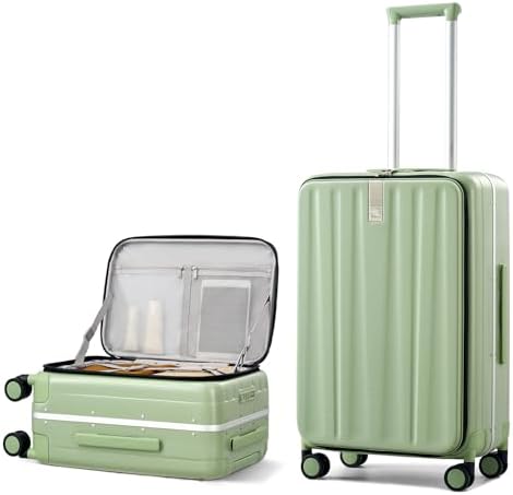 24 Inch Checked Luggage PC Hard Shell luggage Top Opening in Bamboo Green