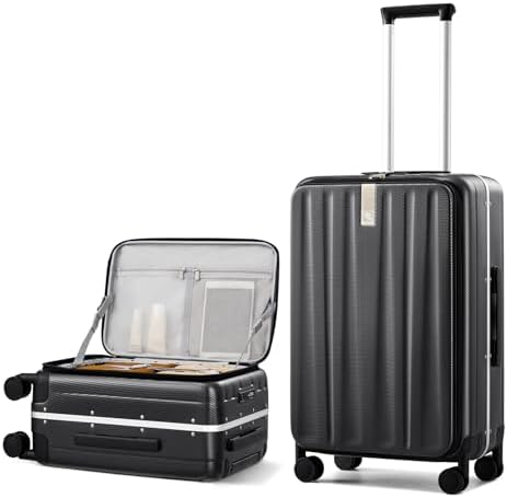 24 Inch Checked Luggage PC Hard Shell Suitcases for Travel in Black
