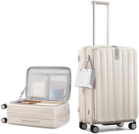 24 Inch Expandable Luggage Top Opening Checked Bag Luggage Hard in Ivory White