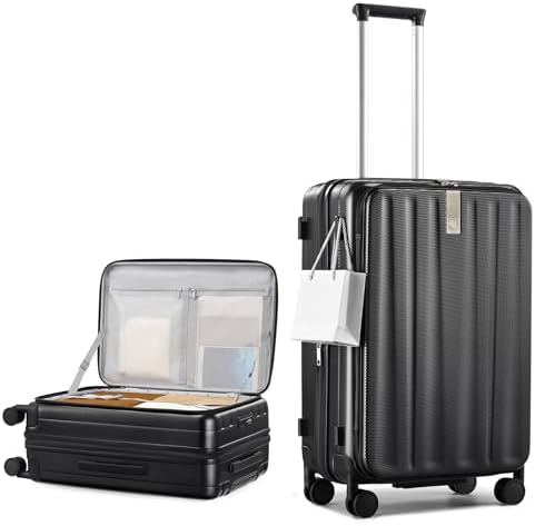 24 Inch Expandable Luggage Top Opening Checked Bag Luggage Hard in Jet Black