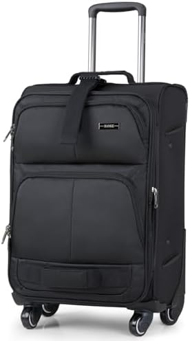 24 Inch Softside Expandable Checked Luggage with 4 Spinner in Black