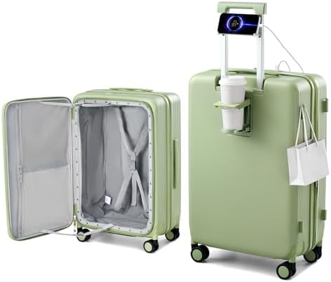24Inch Expandable Luggage Top Opening Medium Checked Luggage in Bamboo Green