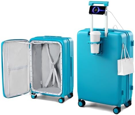 24Inch Expandable Luggage Top Opening Medium Checked Luggage in Caribbean Blue