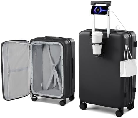 24Inch Expandable Luggage Top Opening Medium Checked Luggage in Jet Black