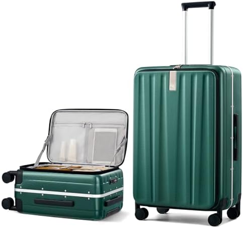 26 Inch Large Checked Luggage PC Hard Shell Luggage Top Opening in Dark Green