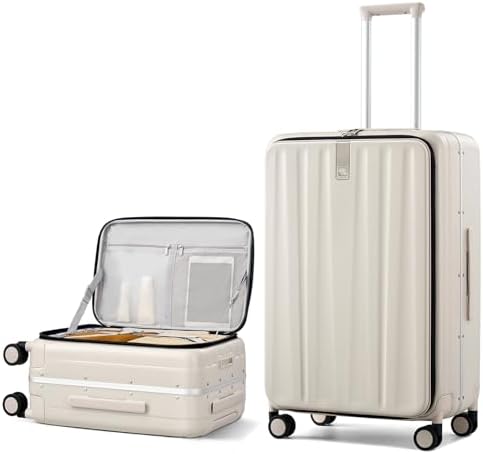 26 Inch Large Luggage Suitcase Top Opening Aluminum Frame in Ivory White