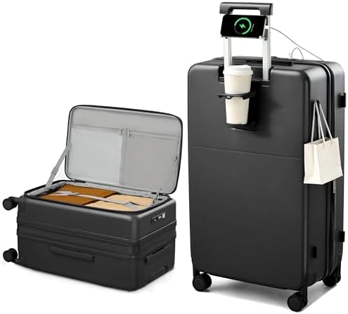 28 Inch Expandable Checked Luggage in Jet Black