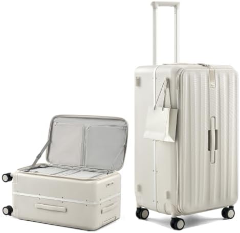 28 Inch luggage, Top Opening Aluminum Frame Large Suitcases with in Ivory White