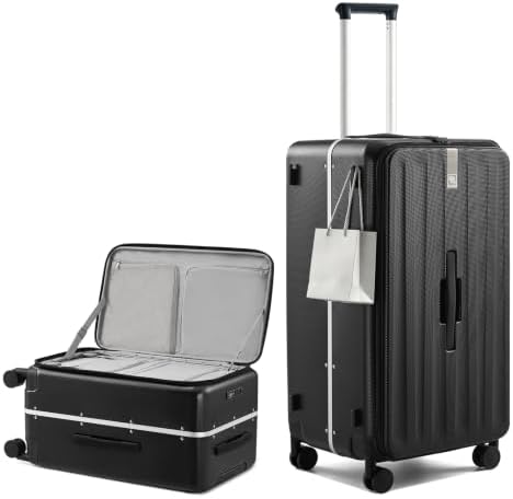 28 Inch luggage, Top Opening Aluminum Frame Large Suitcases with in Jet Black