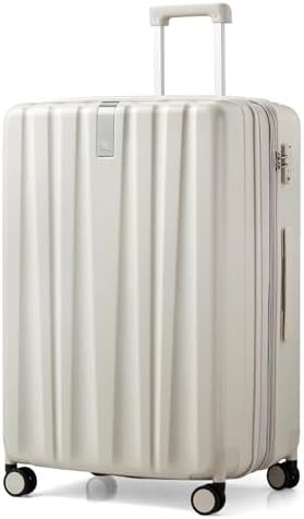 29 Inch Expandable Large Checked Luggage with 8 Spinner Wheels in Ivory White