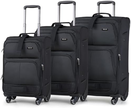 3 Piece Softside Expandable Luggage Sets with Spinner Wheels | in Black
