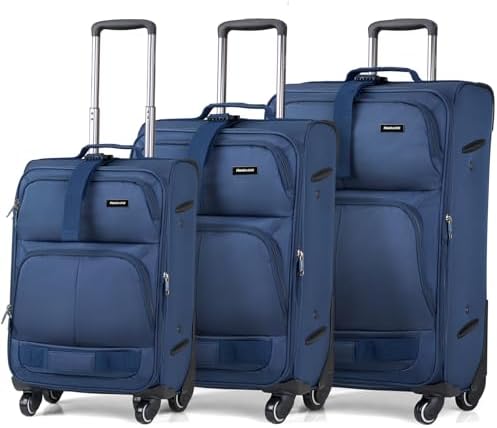 3 Piece Softside Expandable Luggage Sets with Spinner Wheels in Blue