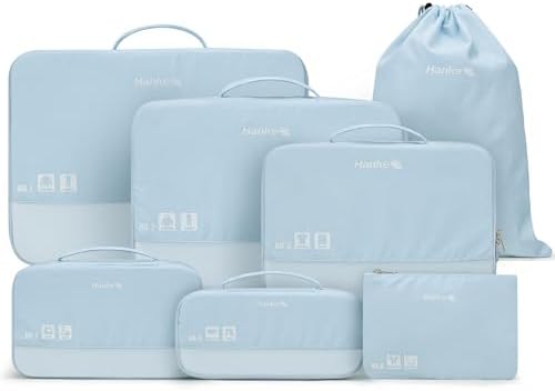 7 Piece Expandable for Suitcases Light Blue in Light Blue