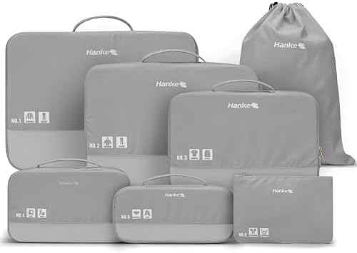 7 Piece Expandable for Suitcases Light Grey in Light Grey