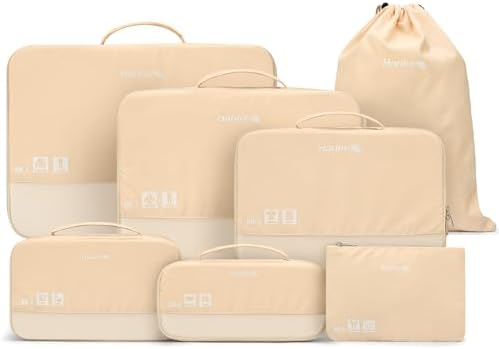 7 Piece Expandable for Suitcases Off White in Off White
