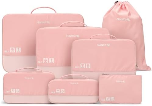 7 Piece Expandable for Suitcases Pink in Pink