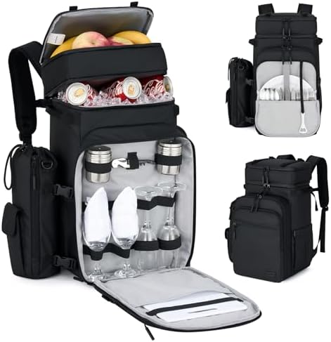 Backpack Cooler, 40 Cans Soft Leak Proof Picnic Backpack, Portab in Black