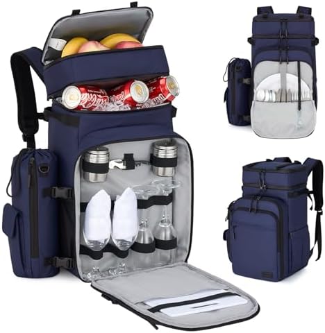Backpack Cooler, 40 Cans Soft Leak Proof Picnic Backpack, Portab in Blue