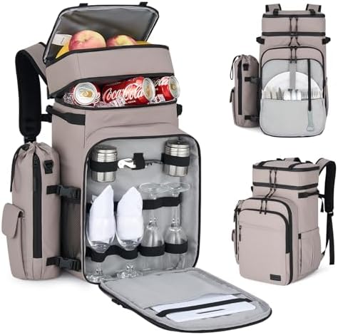 Backpack Cooler, 40 Cans Soft Leak Proof Picnic Backpack, Portab in Gray