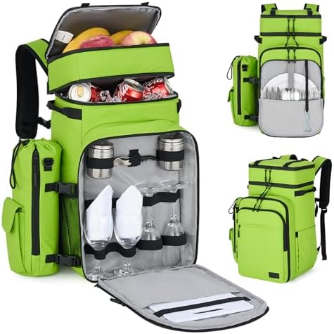 Backpack Cooler, 40 Cans Soft Leak Proof Picnic Backpack, Portab in Green