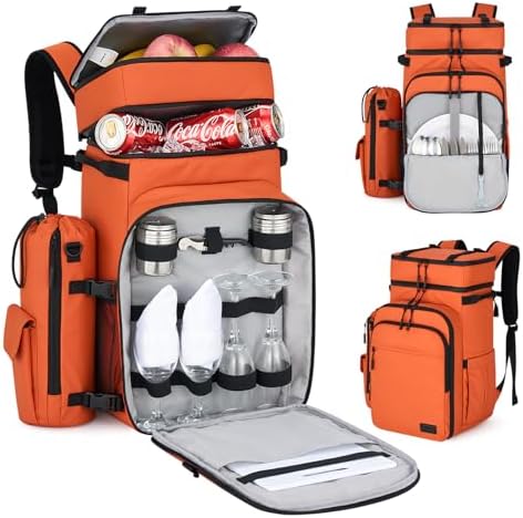 Backpack Cooler, 40 Cans Soft Leak Proof Picnic Backpack, Portab in Orange