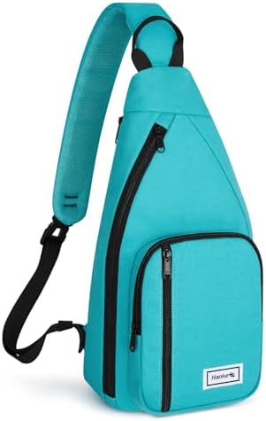 Crossbody Sling Bag, Chest Bag with 11" Tablet Pocket, Turquoise in Turquoise Blue