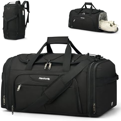 Expandable Carry On Duffle Bag for Travel 45L-55L Black in Black