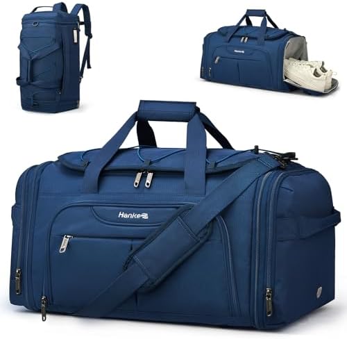 Expandable Carry On Duffle Bag for Travel 45L-55L Blue in Blue