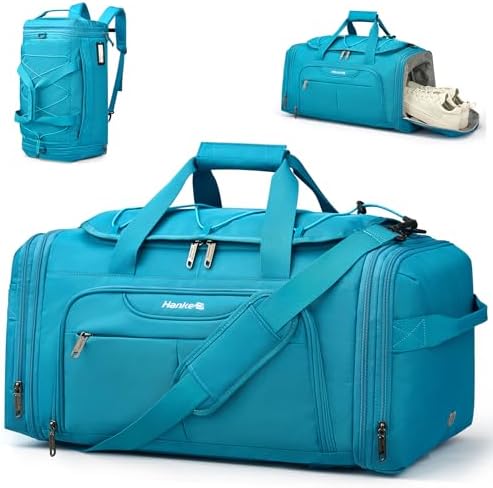Expandable Carry On Duffle Bag for Travel 45L-55L Caribbean Blue in Caribbean Blue