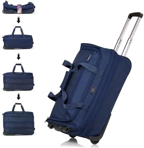 Expandable Carry On Luggage Suitcases with Wheels Foldable in Blue