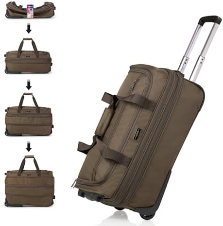 Expandable Carry On Luggage Suitcases with Wheels Foldable in Coffee