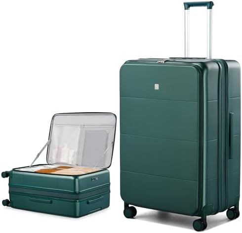 Expandable Large Checked Luggage in Blackish Green