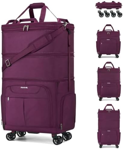 Expandable Large Suitcase with Wheels in Purple