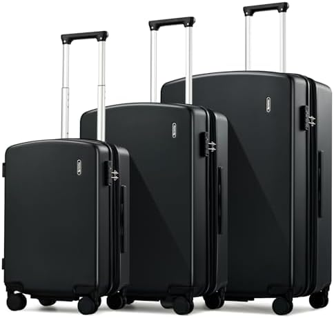 Expandable Luggage Sets 3 Piece in Jet Black