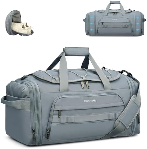 Gym Bag for Men Women, Expandable 45L-55L Large Capacity Travel in Grey