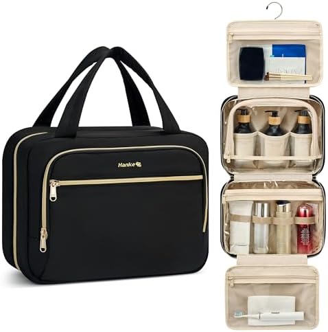 Hanging Travel Toiletry Bag for Women Portable Makeup Bag in Black