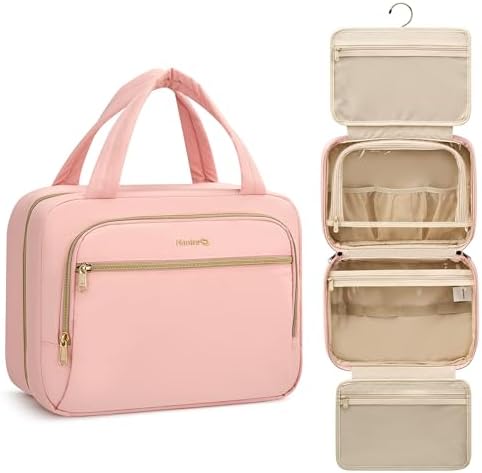 Hanging Travel Toiletry Bag for Women Portable Makeup Bag in Pink