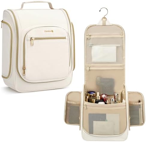 Hanging Travel Toiletry Bag for Women Water Resistant Makeup in Off White